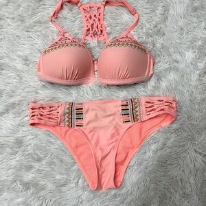 Peach Halter Bikini Set SizeM Bottoms and size S(4-6) Top